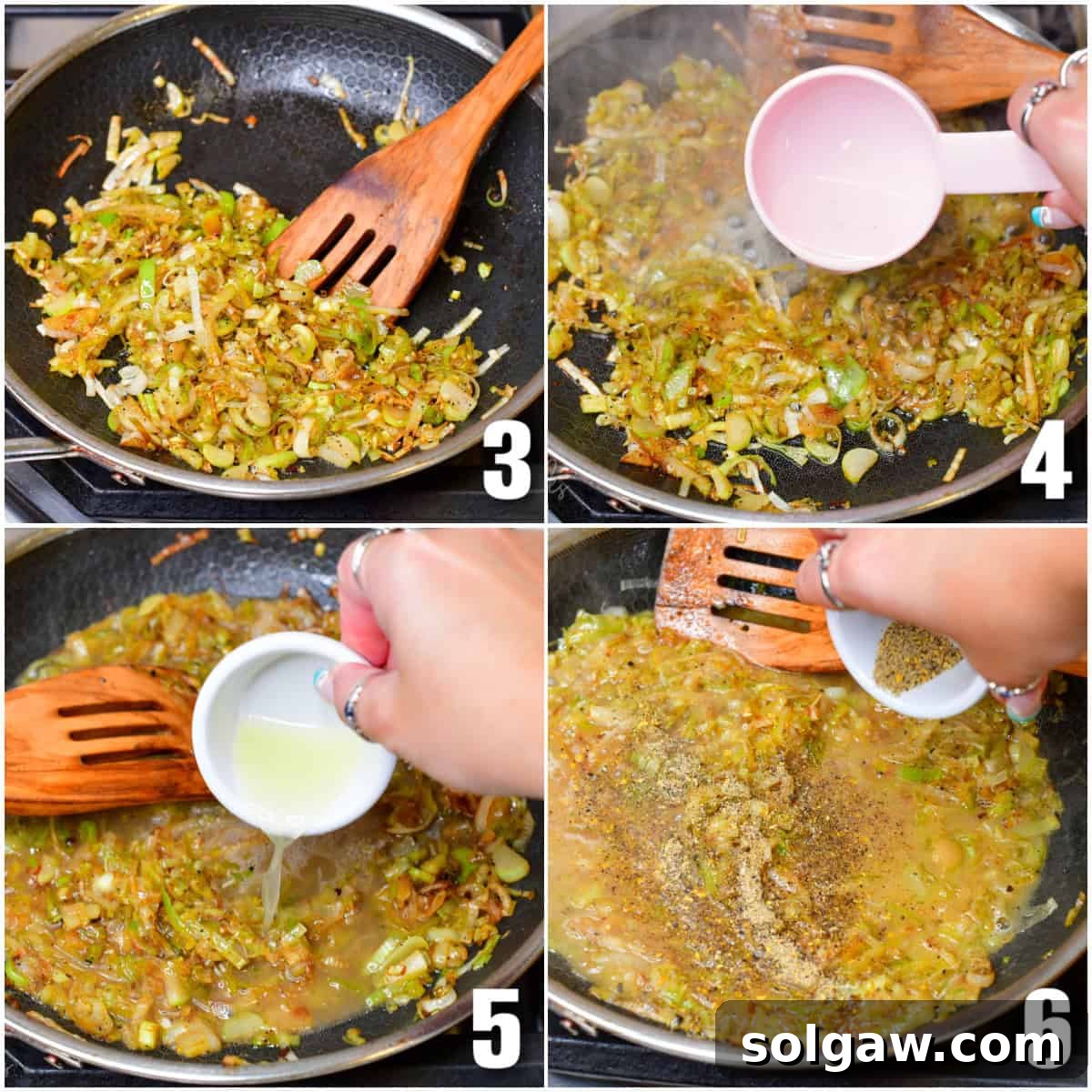 Collage of four images of making lemon pepper chicken pasta sauce.