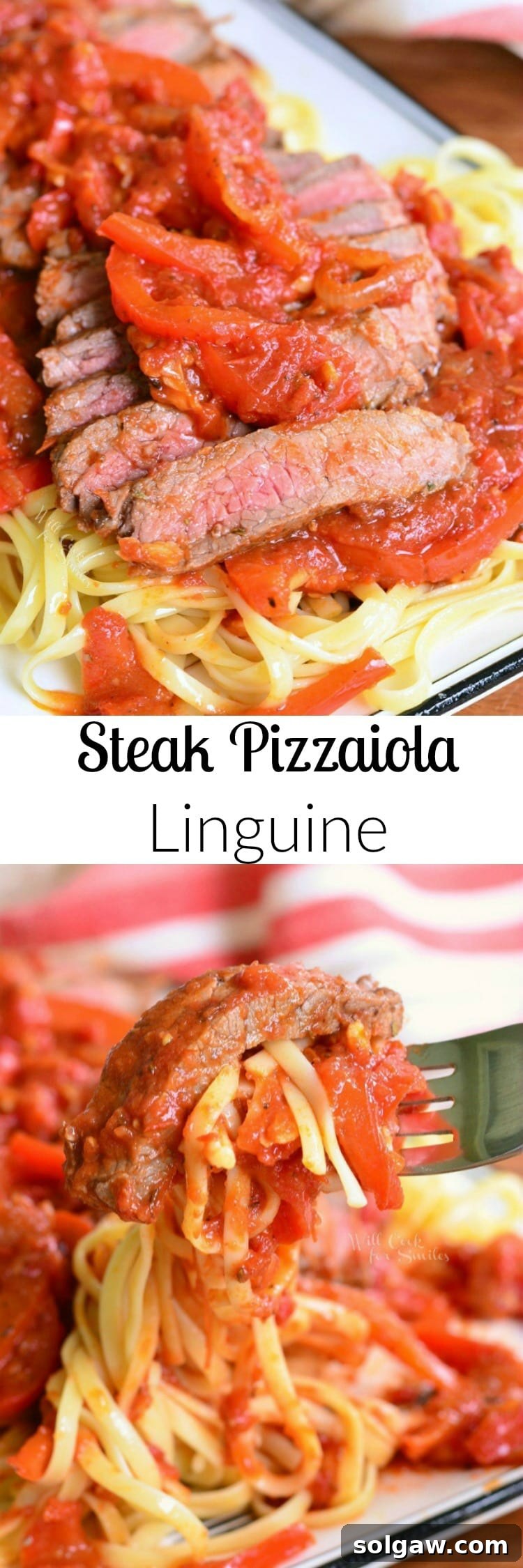 Rustic Steak Pizzaiola Linguine 12 Collage showcasing Steak Pizzaiola Linguine, highlighting tender sirloin steak, homemade tomato sauce, and linguine pasta.