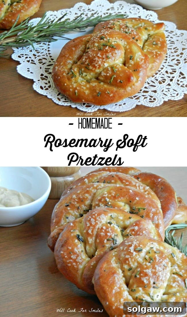 Collage featuring Homemade Rosemary Soft Pretzels, showcasing their rustic charm and delicious aroma
