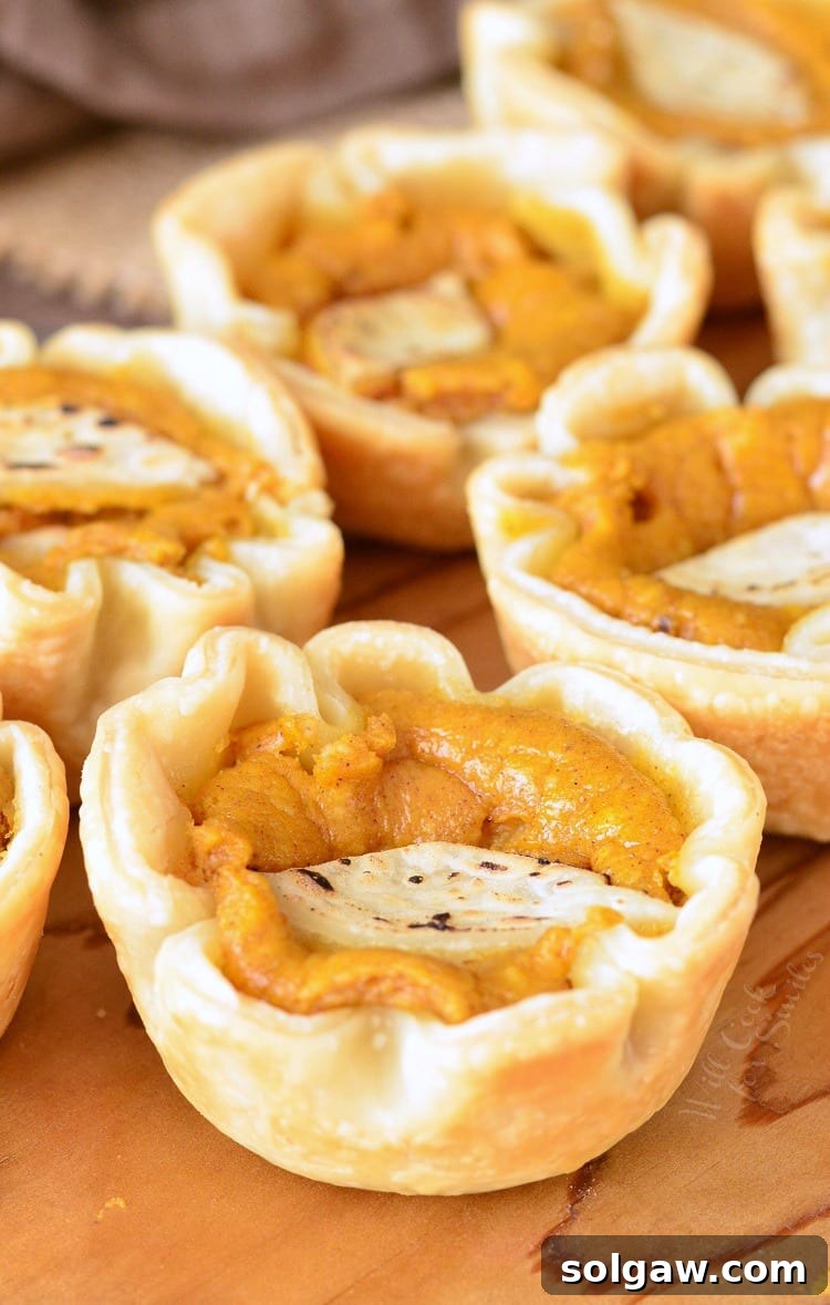 Fall Spiced Pumpkin Cheesecake Bites 2 Mini Pumpkin Cheesecake Pies on a wood cutting board