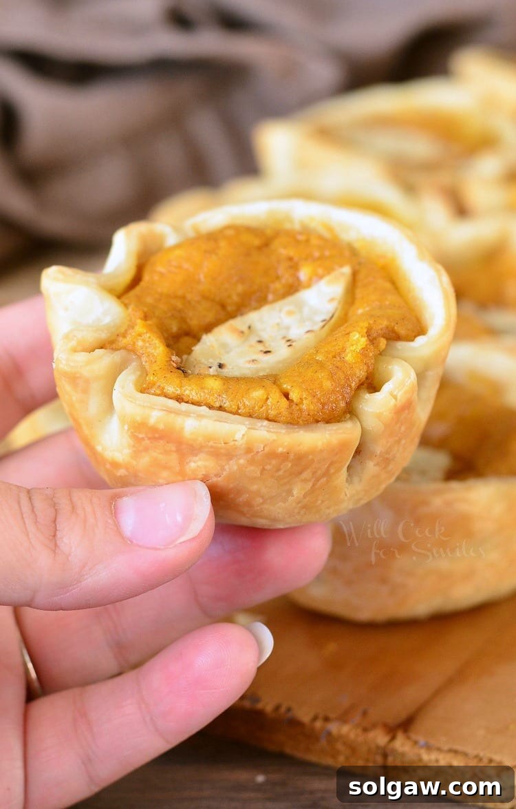 Fall Spiced Pumpkin Cheesecake Bites 4 Holding a Mini Pumpkin Cheesecake Pie