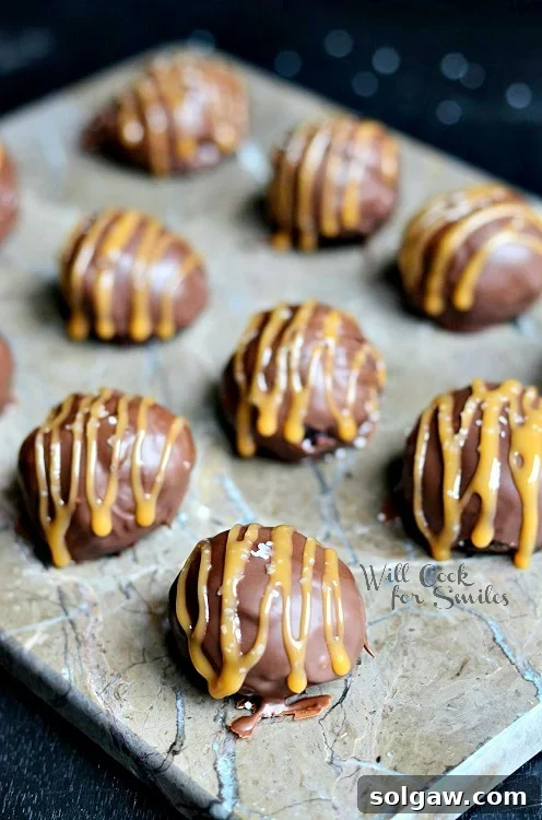 Salted Caramel Brownie Truffles on a baking sheet