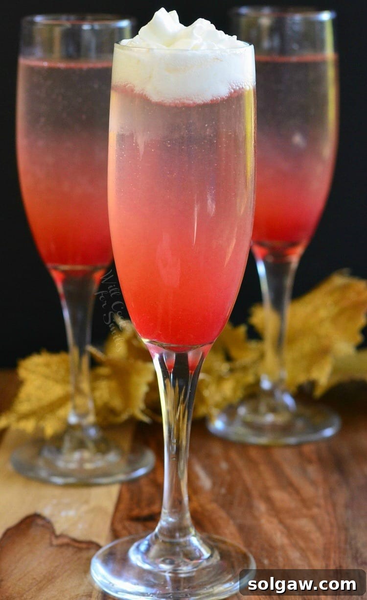 Raspberry Italian Champagne Spritz 7 Three perfectly garnished Raspberry Italian Soda Champagne Cocktails in champagne flutes, set on a bright table.