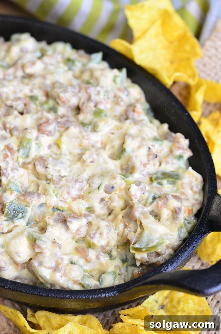 Cheesy Sausage Peppers and Onions Dip recipe image