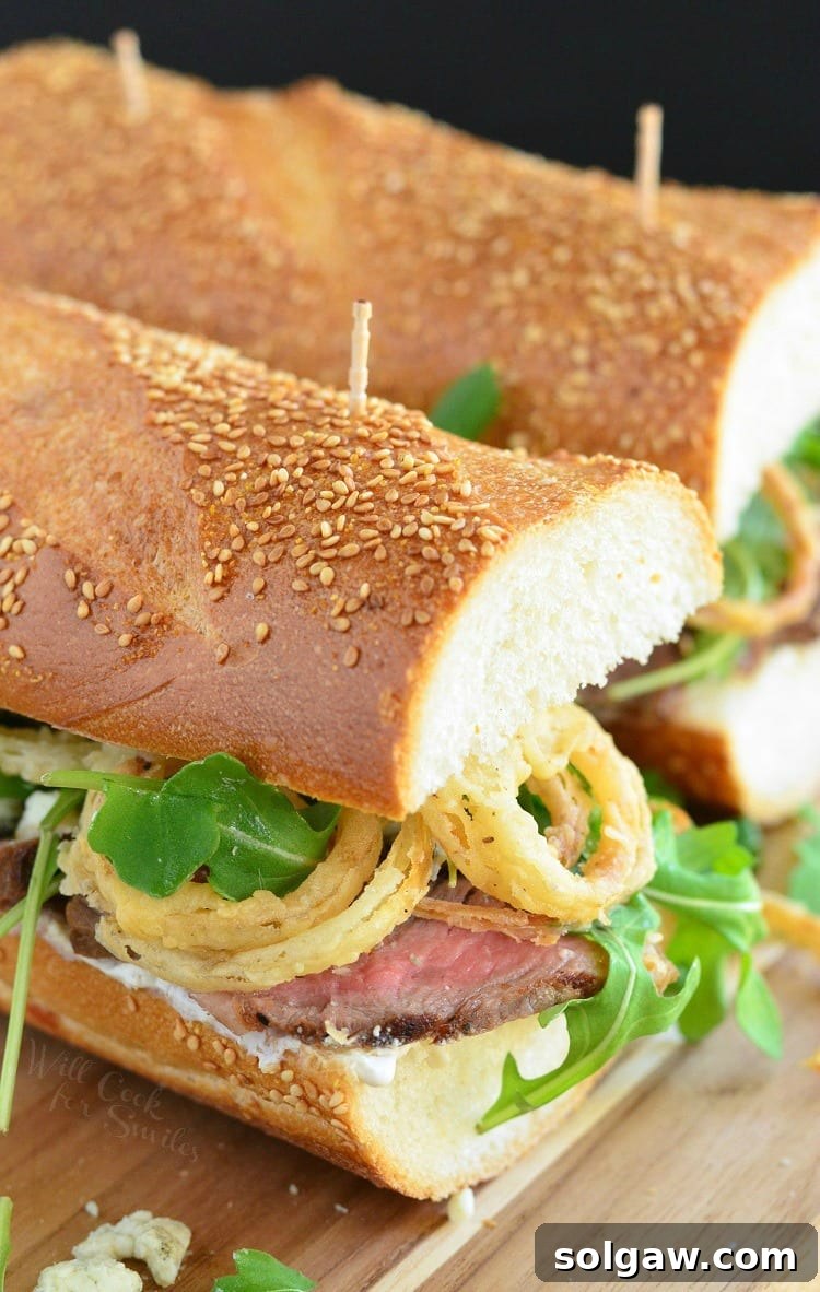 Another enticing angle of the Steak Sandwich with its vibrant fillings