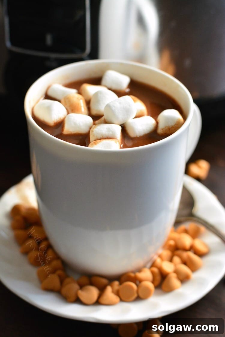 Hot chocolate with a sprinkle of butterscotch chips and mini marshmallows