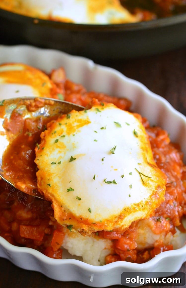 Shakshuka with Parmesan Polenta in a bowl