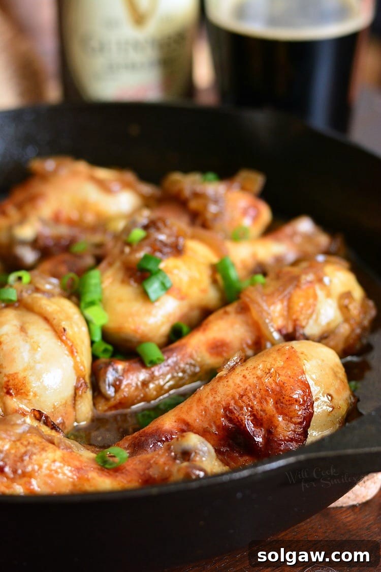 Perfectly cooked Honey Guinness Chicken Drumsticks