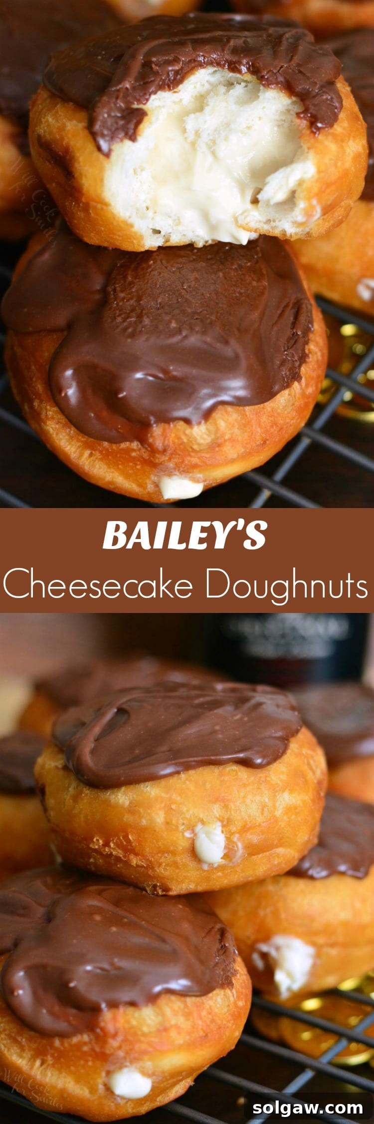 Collage of various Bailey's Cheesecake Doughnut images, highlighting different angles and the delicious filling.