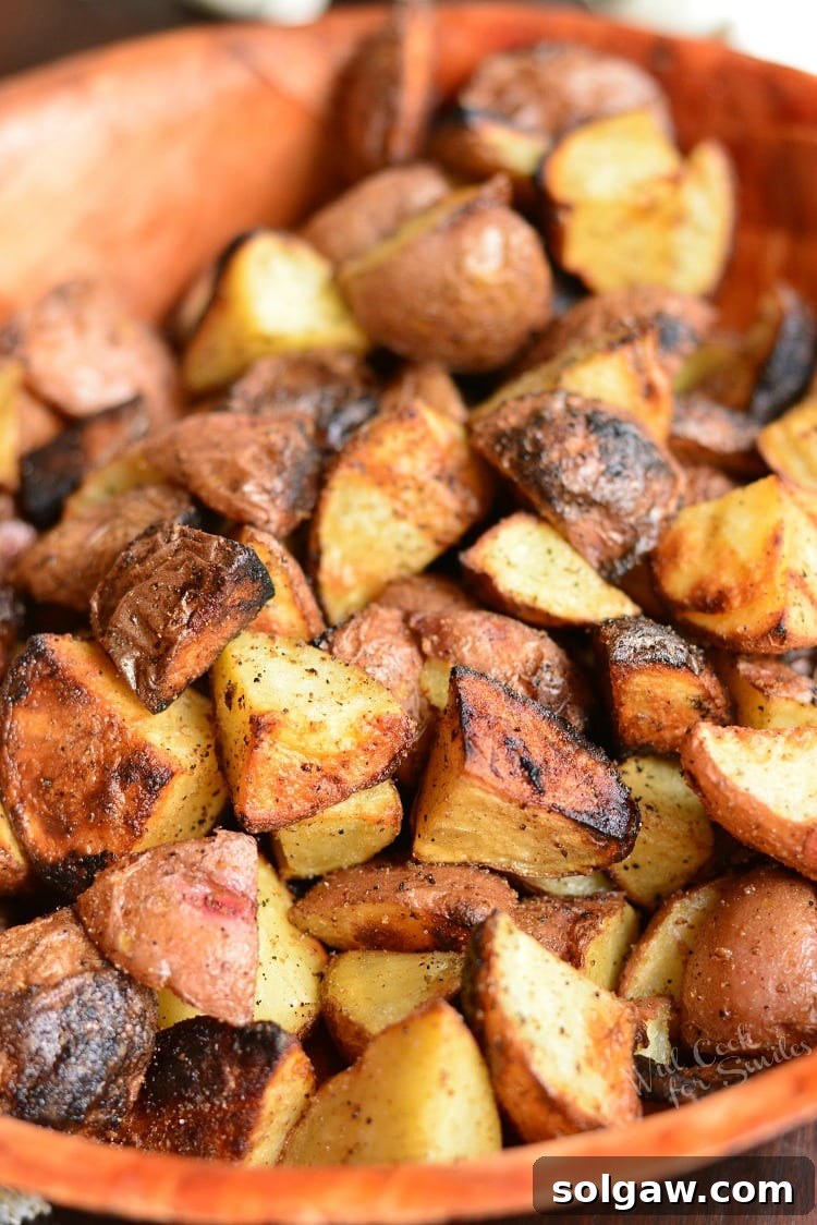 Grill Roasted Garlic Potatoes in a wood bowl