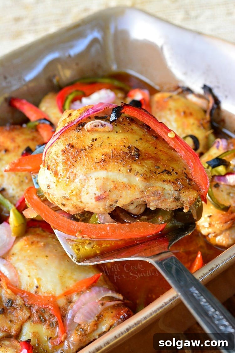 Southwest Chicken Marinade and Baked Chicken being scooped out of casserole dish 
