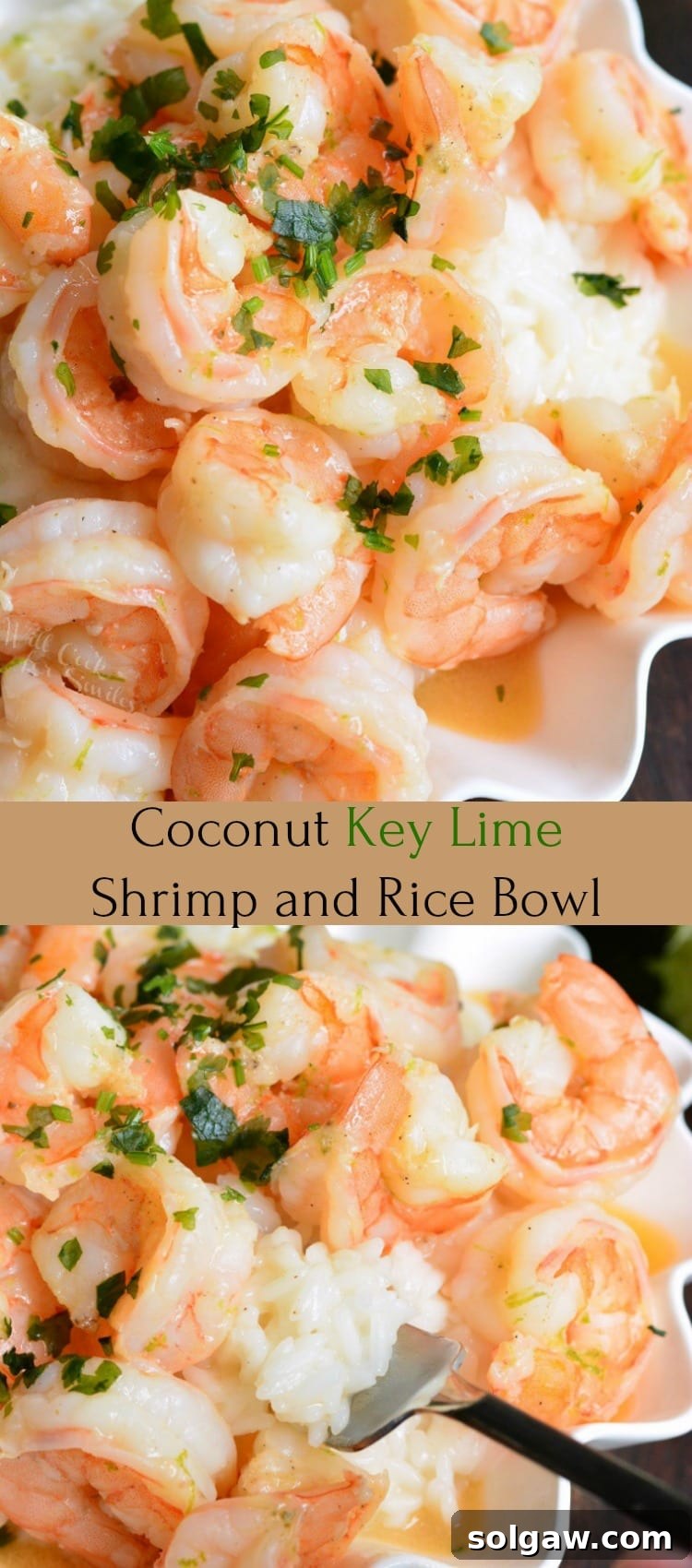 Key Lime Coconut Shrimp and Coconut Rice in a serving bowl