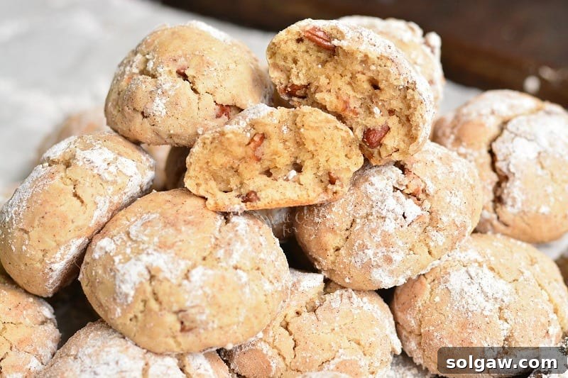 Velvety Maple Pecan Cream Cheese Cookies 6 Soft Maple Pecan Cream Cheese Cookies stacked up