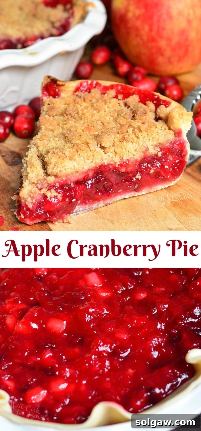 A collage of various Apple Cranberry Pie images including a full pie, a slice, and baking process shots, highlighting its deliciousness.