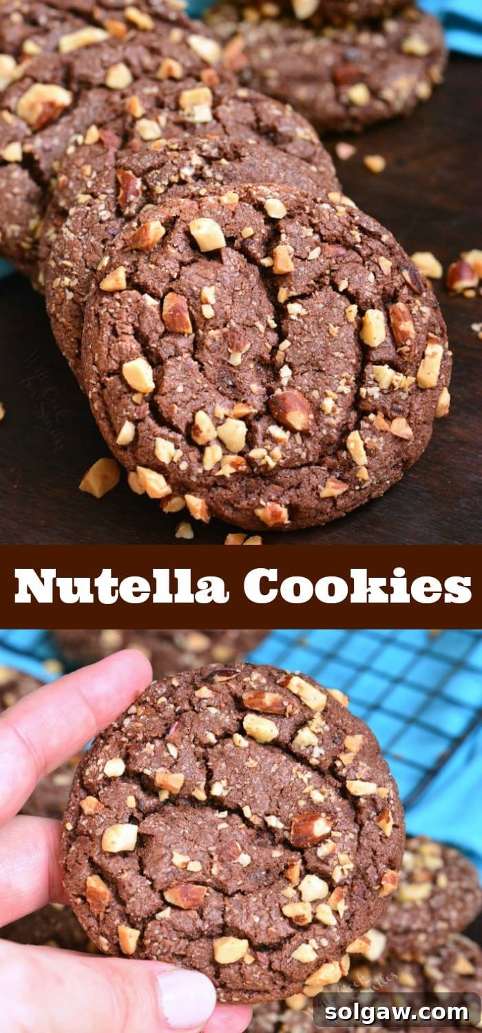 Nutella Cookies collage featuring finished cookies and preparation steps