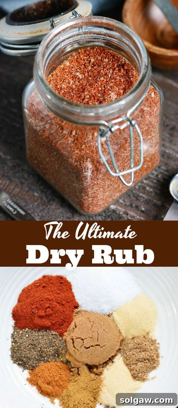 The Ultimate Dry Rub recipe picture collage top picture spices in jar bottom picture spices in a bowl
