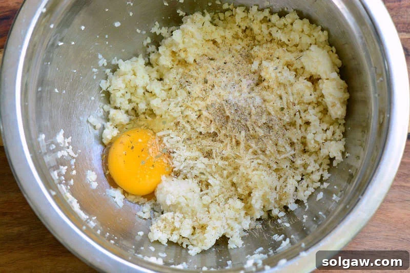 ingredients for cauliflower grilled cheese in a metal bowl 