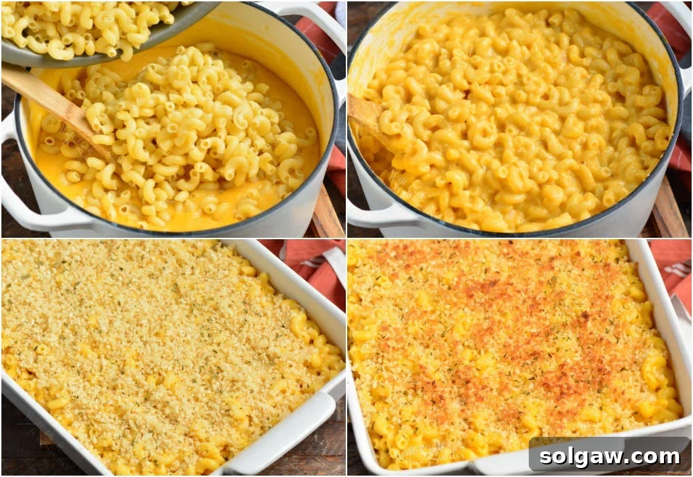 Step-by-step process of making pumpkin mac and cheese