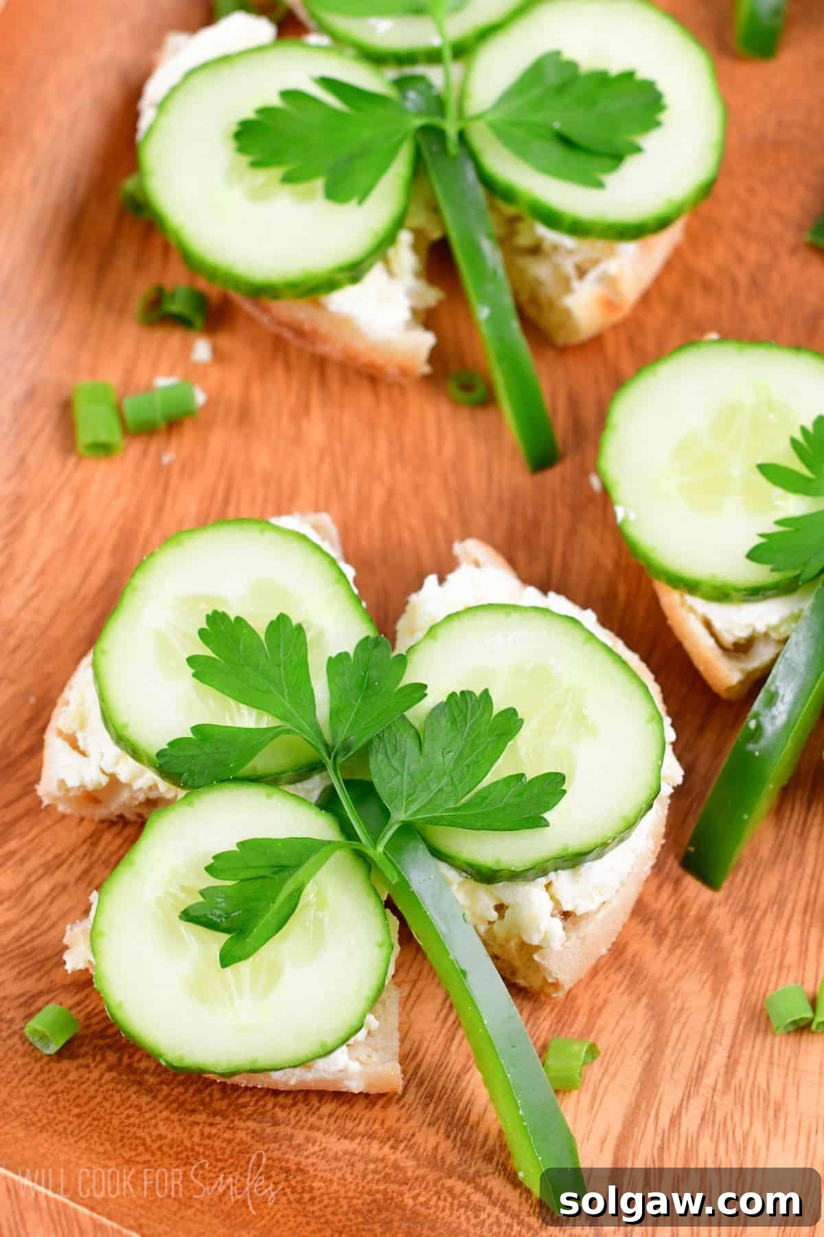 shamrock Sandwich with cream cheese, cucumber, parsley, and green pepper.