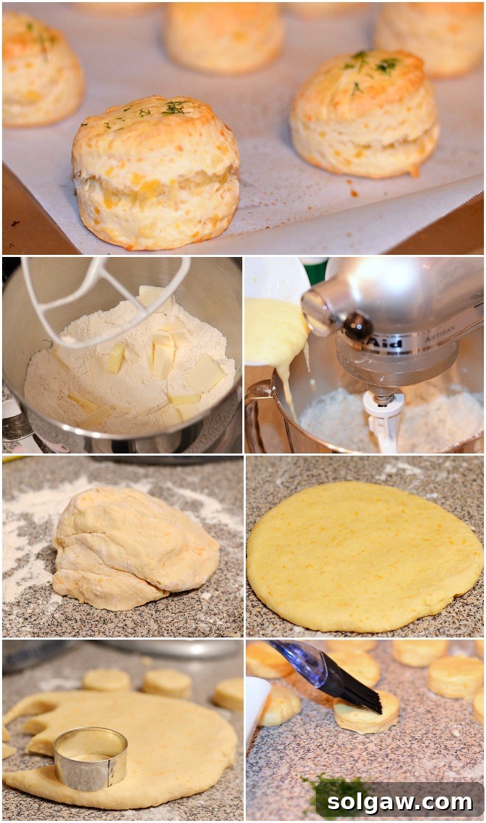 Artisan Three-Cheese Scones 4 Collage of Three Cheese Dinner Scones being prepared and served