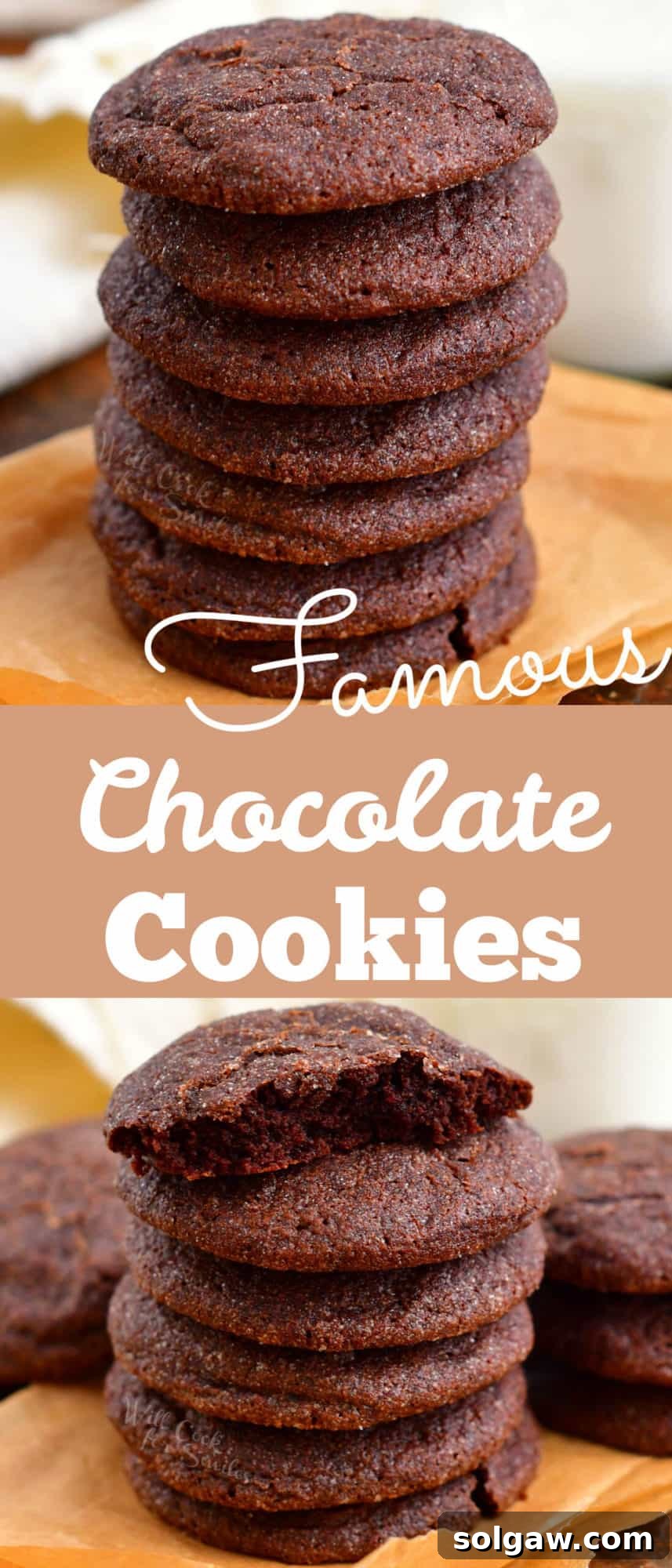 titled photo collage (and shown): Famous Chocolate Cookies