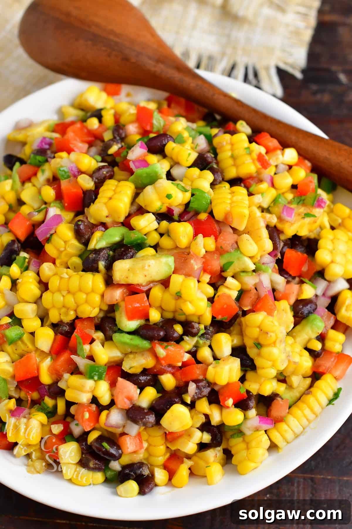 Black Bean Corn Salad in a white bowl.