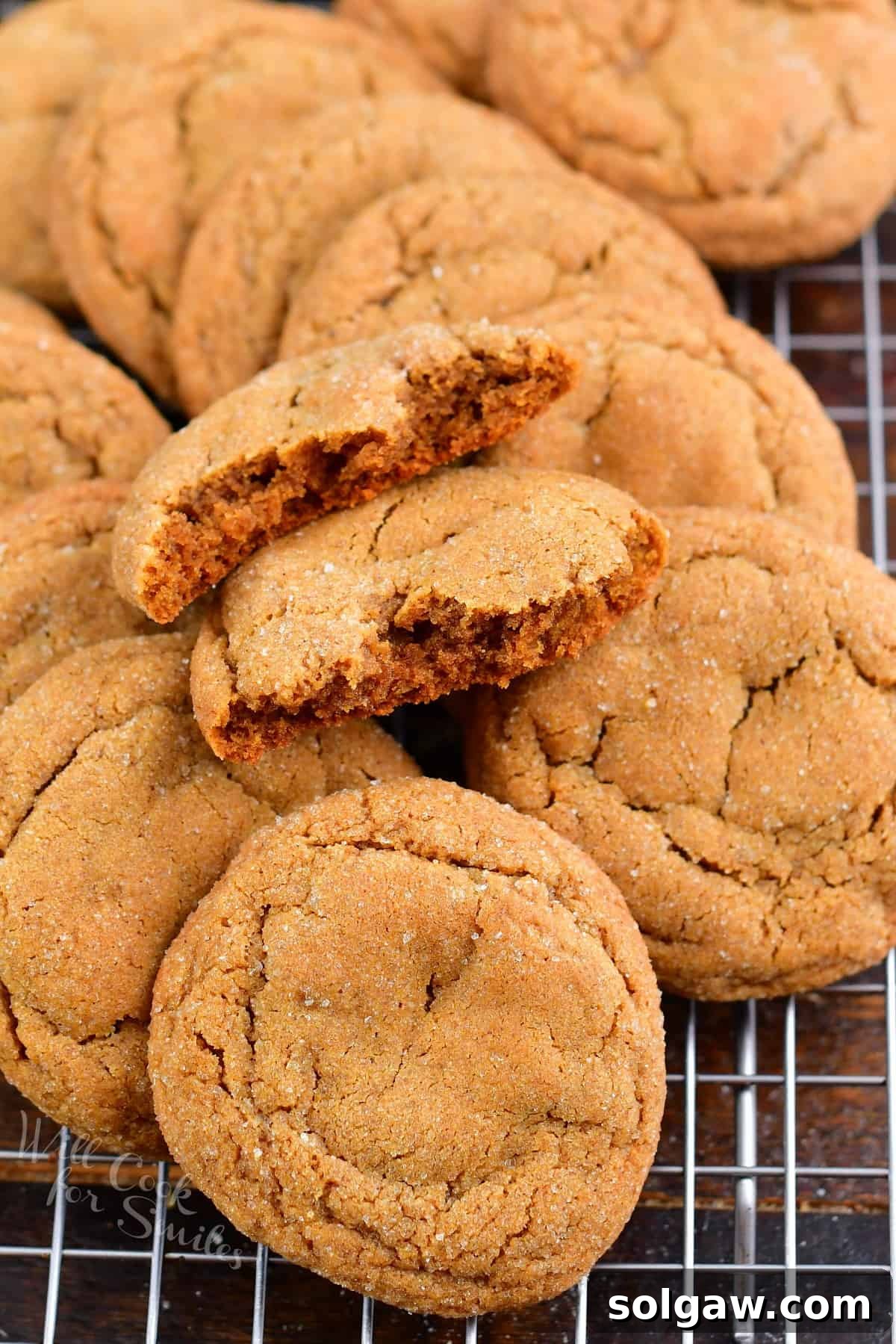 stacked gingerbread cookies and a cookie split in half