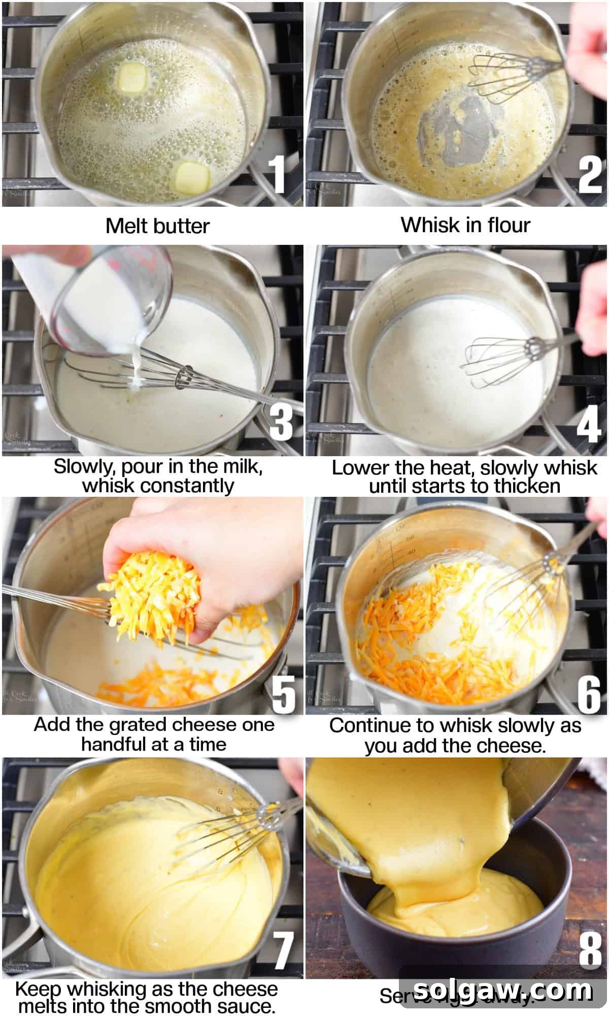 infographic of either images of steps to make the nacho cheese sauce.