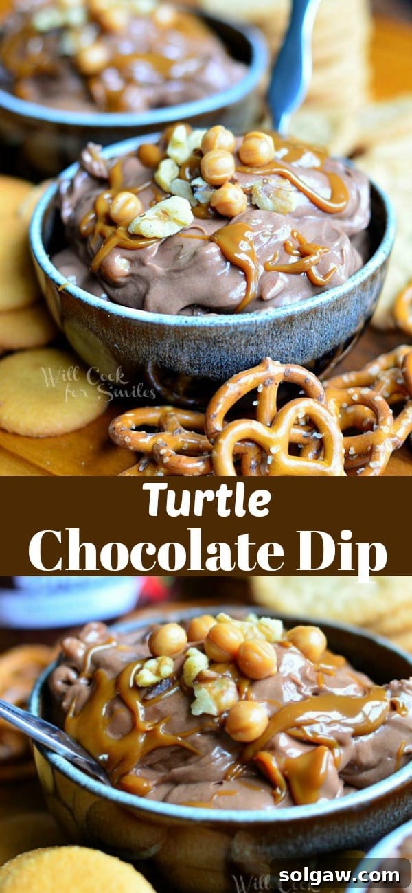 Turtle Chocolate Fruit Dip recipe collage