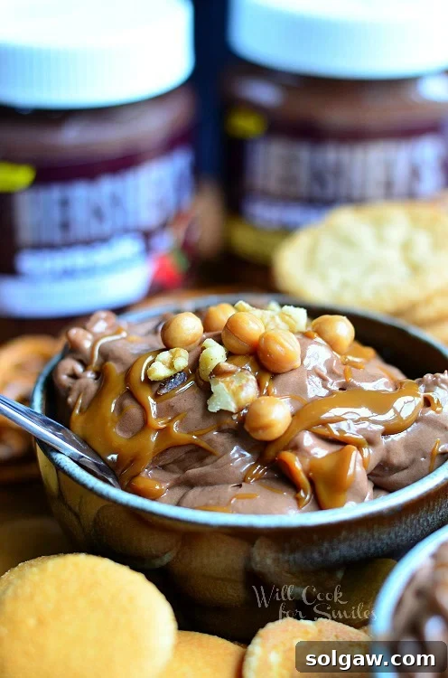 Chocolate Fruit Dip in a blue bowl