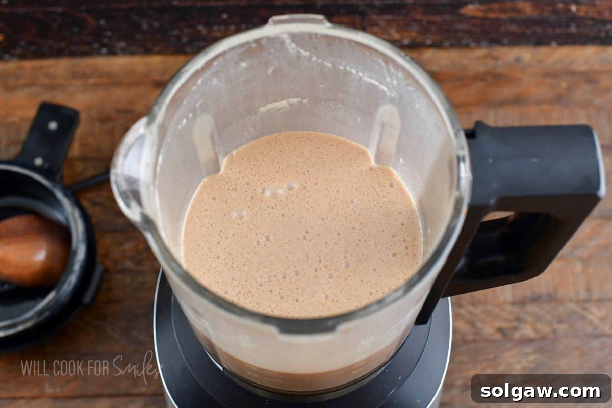top view blended Irish cream in a blender.