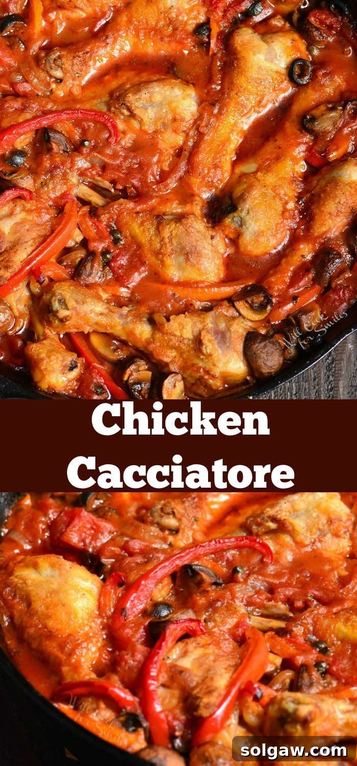 A Pinterest graphic for Chicken Cacciatore, highlighting it as a classic Italian dinner