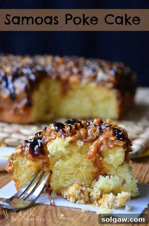 Samoas Poke Cake - inspired by the classic cookie flavor