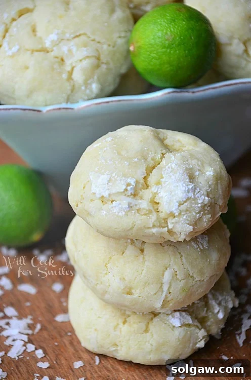 Cotton Candy Cloud Cookies 8 key lime cookies stacked on a wood cutting board