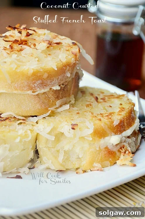Coconut Stuffed French Toast on a plate