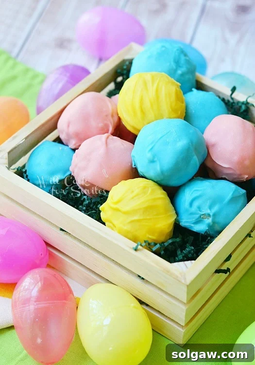 Easter Marshmallow Oreo Truffles in a wood box 