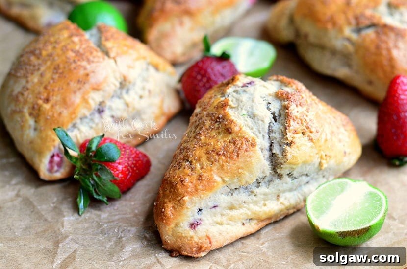Beautifully plated Strawberry Key Lime Scones, golden and inviting, ready to be served