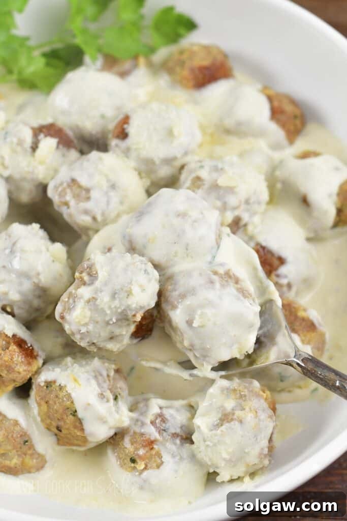 scooping out some turkey meatballs from the bowl.