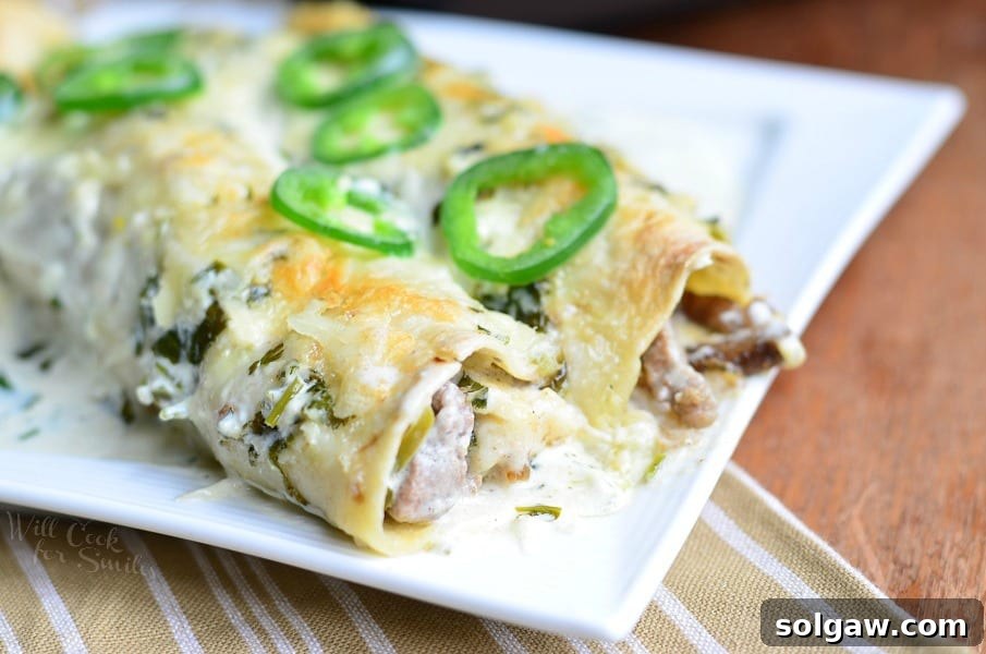 Finished Steak Enchiladas with Jalapeño Cilantro Cream Sauce