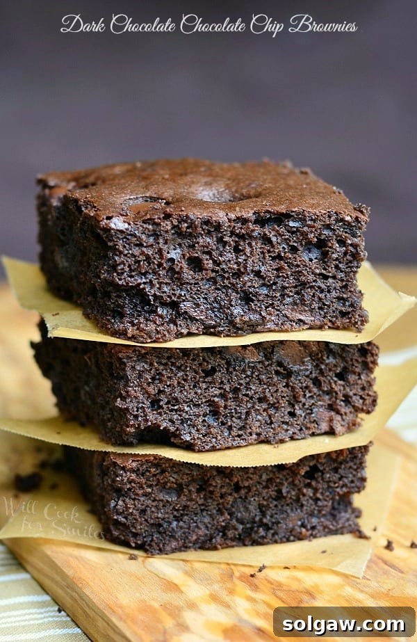 Dark Chocolate Chocolate Chip Brownies from willcookforsmiles.com