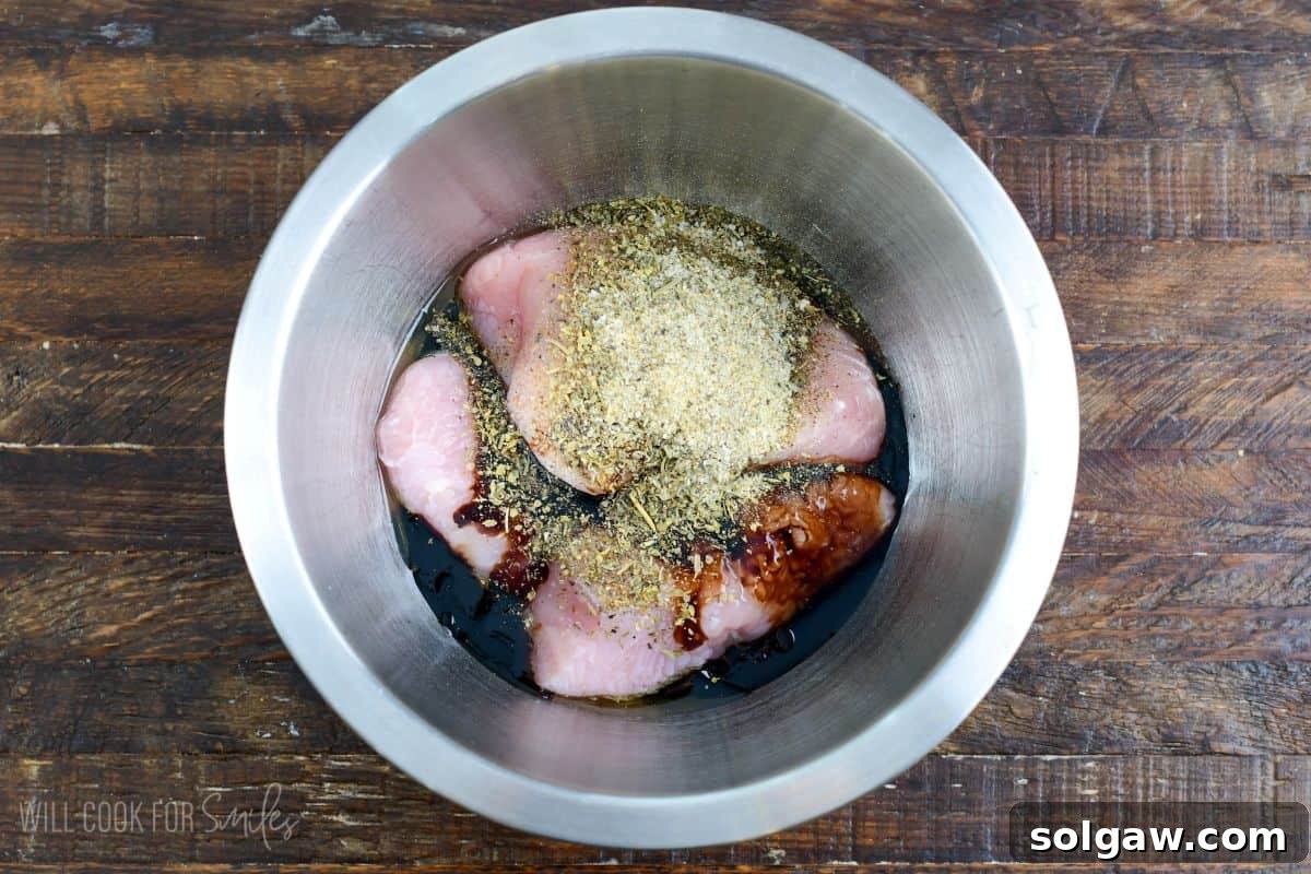 ingredient to make juicy and tender balsamic roasted turkey tenderloin combined in a mixing bowl.