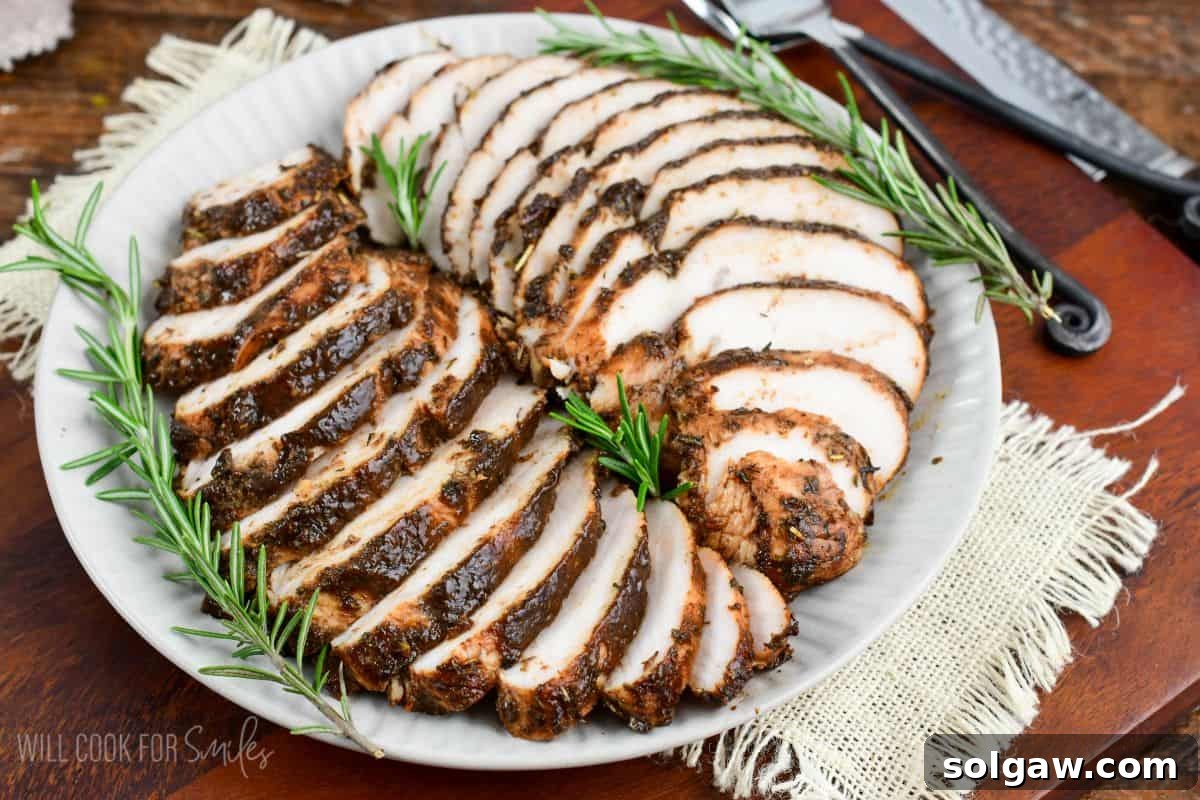 sliced turkey tenderloins baked in a balsamic mixture until done but still moist and tender.