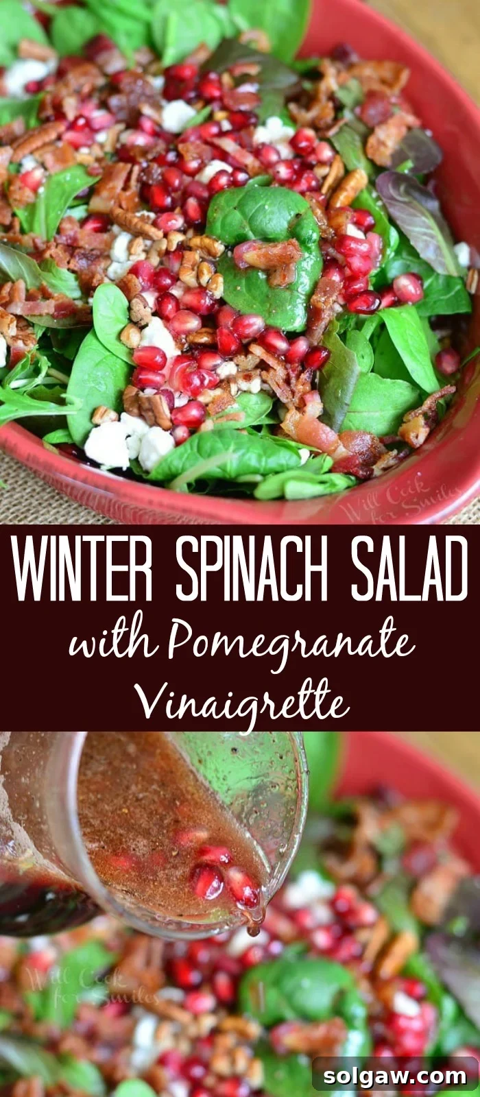 Collection of spinach salad images, showing different angles and ingredients of the Pomegranate Goat Cheese Salad