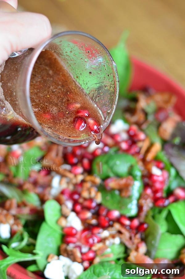 Beautiful close-up of a Pomegranate Goat Cheese Salad, showcasing the vibrant colors and fresh ingredients