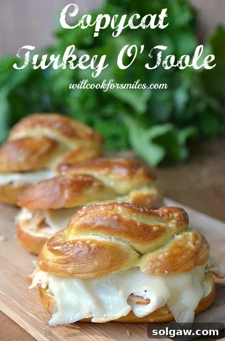 Delicious oven-roasted turkey o'toole sandwich on a pretzel roll