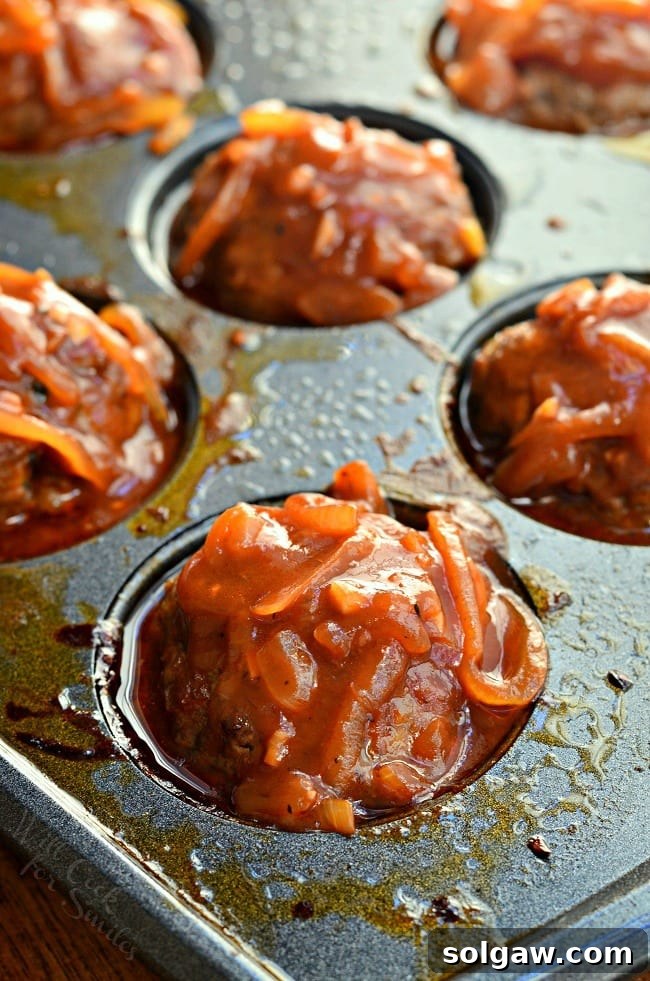 French Onion Baked Meatballs in a muffin tin 