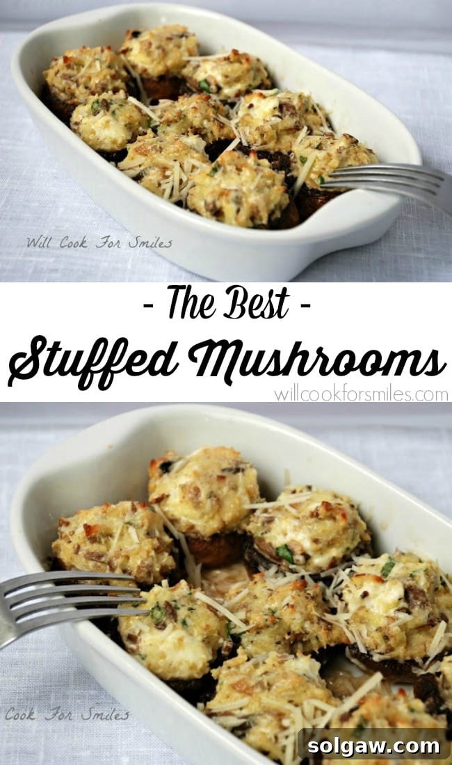 stuffed mushrooms in baking dish